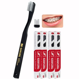 DUJINDENT Orthodontic Toothbrush for Braces [4 Packs][Made in Korea] V Trim Cutting American Bristles Braces Toothbrush for Brackets and Wires Cleaning (Ortho Compact 20 Soft, 4 Pack)