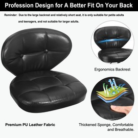 JOSTZHXIN Home Rolling Stool, PU Leather Rolling Chair with Back, Height Adjustable Swivel Chair for Teen Petite Adults,Black