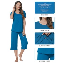 QUALFORT Women's Pajamas Set Short Sleeve/Sleeveless Sleepwear Soft Tank Top Pjs Capri Pants Pajama Sets Turquoise Large