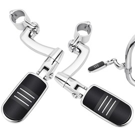 PBYMT Highway Pegs Longhorn Offset, Extension Arms Footpegs, 1.25" 304 Stainless Steel Clamps Fit for Harley Touring Street Glide Softail Dyna Sportster, fits 1-1/4"(32mm) Engine Guard, Chrome