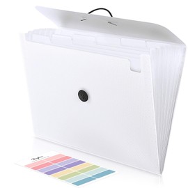 SKYDUE Expanding File Folder with 7 Pockets, Accordion File Organizer, Portable Folders for Documents, School Office Supplies Bungee Closure, Letter/A4 Size White