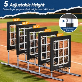 9 Hole Pitching Net with Strike Zone, Heavy-Duty Baseball & Softball Training Equipment for Pitching and Hitting, 5 Height Adjustable 9 Pocket Target, Portable Practice Equipment for All Ages