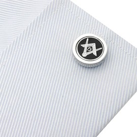 Black Freemason Cuff & Tie Clip Set Cufflinks Tie Clip n02486, Brass, No Gemstone