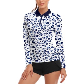 Plus Size Leopard Golf Polo Women Patterned Long Sleeve Golf Shirts with Collar