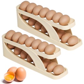 Pack of 2 Egg Holders Fridge, Space-Saving Rolling Egg Dispenser, Stackable Egg Organiser, Space-saving Egg Holder, Egg Storage, Can Hold 15 Eggs for Fridge Storage