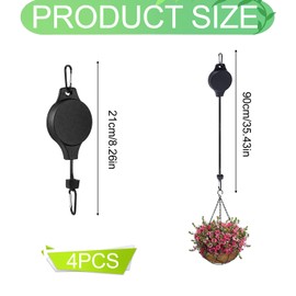 Fleymu Pack of 4 Rope Pulley Hanging Basket Plant Lift Retractable Hanging Basket Retractable Hook Adjustable Flower Basket Hanger Hanging Basket Hook for Hanging Plant Baskets Bird Feeder