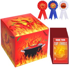 Tenceur Chili Cook off Contest Ballot Box with 50 Pcs Voting Cards and 3 Pcs Trophy Award Ribbons for Chili Cook off Game Award Prizes Party Supplies Decorations Cook Chef, Assembly Needed (Classic)