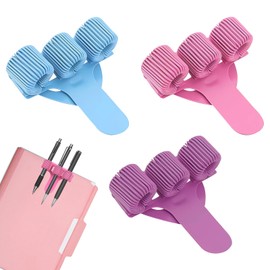 Set of 3 Stainless Steel Pen Holders, Three-Hole Pen Holder, Metal, Adjustable with Spring Ring Design, Pen Holder for Home, Office, Doctors, Pilots, Pocket Pencil, Marking Clips (Purple + Blue + Pink