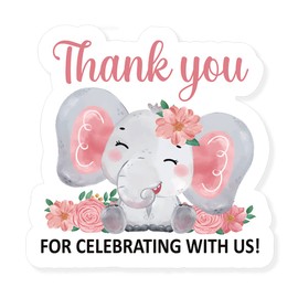 Cute Elephant Baby Girl Shower Thank You Sticker, Thank You for Celebrating with Us Sticker,Pink Elephant Baby Shower Theme Party Supplies Labels Sticker 2.4 Inch (80 PCS)