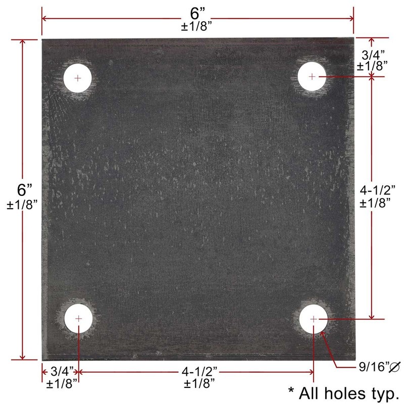 6" x 6" x 1/4" Hot Rolled A36 Steel Base