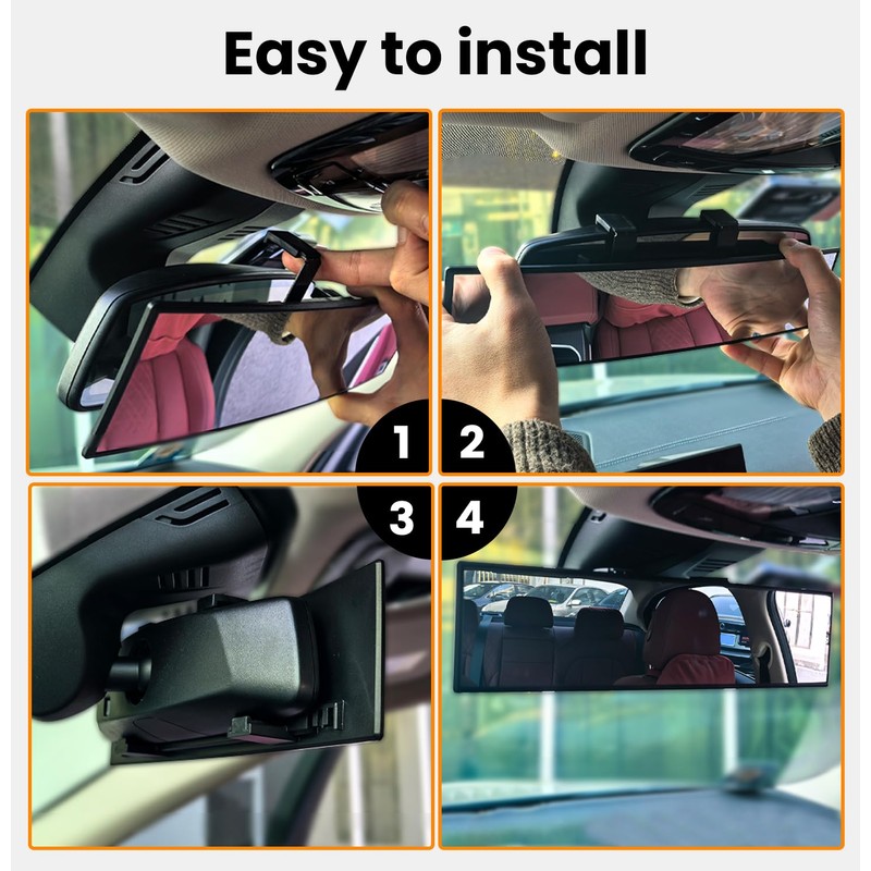 HmmtyRack Rear View Mirror, Chrome Anti-glare Panoramic Rear Mirrors Universal