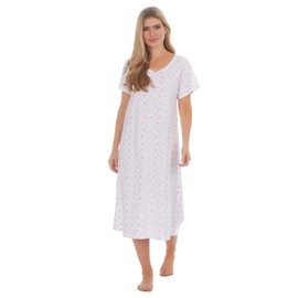 i-Smalls Women's Floral Nightdress 100% Cotton Short Sleeve Button Front Nightie (10-12) Pink