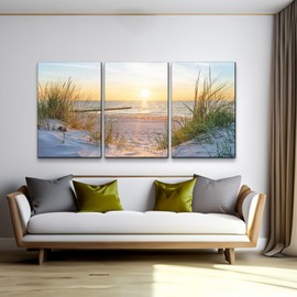 YONICA Wall Decorations For Living Room 60"x30" Large Canvas Wall Art For Bedroom Modern Fashion Office Wall Decor Pictures Wall Artwork Blue Sun Beach Grass Ocean Landscape Paintings Canvas Prints
