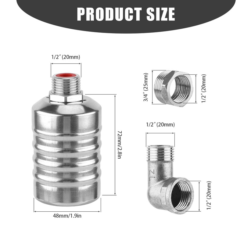 Water Float Valve, 1/2 Inch 3/4 Inch Stainless Steel Float