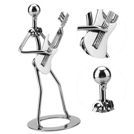 Fdit Silver Musicians Sculpture Handmade Music Player Guitar Collector Collectible Figure Metal Musician Player Ornament for Home Desktop Decor