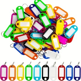 20 Pcs Key Tags with Labels, 10 Colors Key Fobs with Split Rings for Keys, Key Rings with Tags for Luggage, Pet Name and Office Key Labels, Writable Paper Card Stick Tags Brand