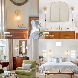 Shenmoyl Plug in Wall Sconce, Transparent Stripe Glass Lampshade Wall Light Plugin Corded for Bedside Bedroom Doorway (Without Bulb)