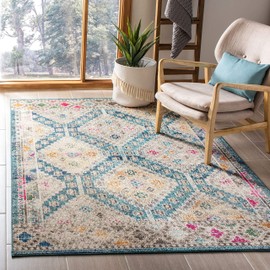 Safavieh Madison Collection MAD418N Boho Diamond Distressed Area Rug, 3' x 5', Dark Blue / Yellow