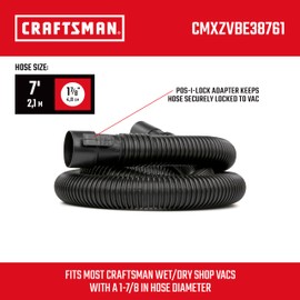 CRAFTSMAN CMXZVBE38761 1-7/8 in. x 7 ft. POS-I-LOCK Wet Dry Vac Hose Attachment, Industrial-Grade Shop Vacuum Replacement Hose, Fits Most Wet/Dry Vacuums with a 1-7/8 in. Diameter