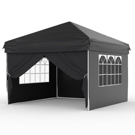 10x10 Pop Up Canopy Tent with 4 Waterproof Sidewalls,Portable Outdoor Tent for Camping, Beach, Backyard - Includes Carry Bag, Stakes & Guy Lines (10'x10', Instant Setup)