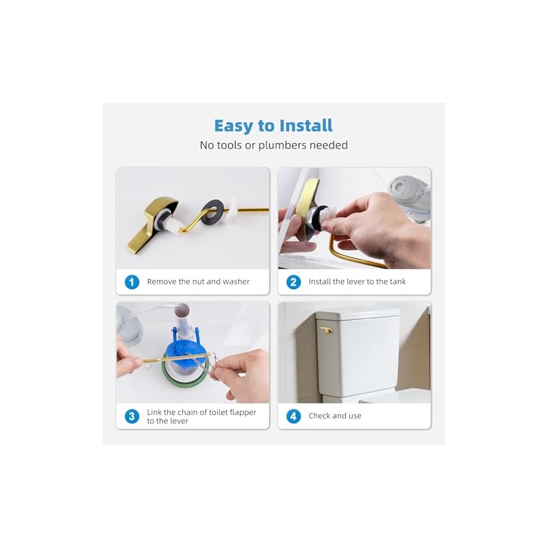 Universal Brushed Gold Toilet Handle Replacement Kit, Side/Angle Mount Toilet
