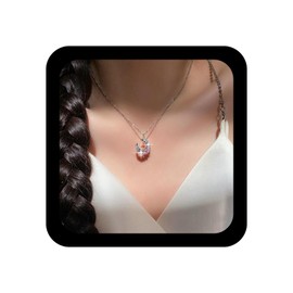 Xmsrn Vintage Crystal Moon Pendant Necklace Fine Moon Choker Necklace Pink Crystal CZ Butterfly Necklace Silver CZ Rhinestone Choker Necklace Crystal Crescent Moon Necklace for Women, Zinc, No