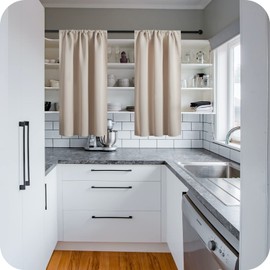 MRTREES Beige Kitchen Curtains, 2 Panels Shower Window Curtain Waterptoof, Blackout Curtains 30x24 Inch 75x60 CM, Beige