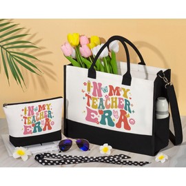 Teacher Christmas Gifts, Best Teacher Gifts for Women Teacher Appreciation Gifts from Student, Funny Daycare Teacher Gifts Unique Birthday Thank You Gifts for Teachers, Teacher Tote Bag & Makeup Bag