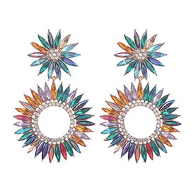 Flower Leaf Cluster Earrings, Colorful Flower Leaf Dangle Earrings for Women, Bohemian Hoop Geometric Flower Statement Earrings Boho Jewelry, Colorful Floral Leaf Cluster Drop Earrings for Girls