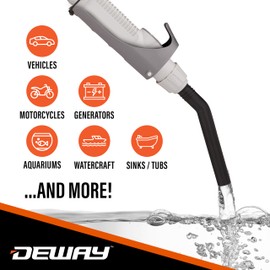 Deway Automatic Fuel Transfer Pump with Nozzle for Quick Flow Control & Stop, AA Battery Powered, 39" Extra Long Hose Fits All Size Cans, Portable Liquid Pump Transfers at 2.4 Gal/Minute