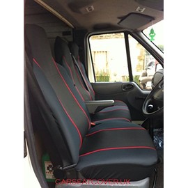 Carseatcover-UK® Heavy Duty Fabric Van Seat Covers - Black with RED Trim - Fits Most Vans - Single & Double [CHOICE OF 6 COLOURS]