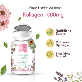 Collagen 1000 mg - Anti-Aging Line - Hydrolysed Collagen + Vitamin C + L-Ornithine - 90 Tablets - High Dose - 100% Vegan - Made & Laboratory Test in Germany | Miosan Club