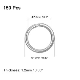 QUARKZMAN Pack of 150 Jump Rings Stainless Steel 10 mm Split Rings Metal 1.2 mm Thick Open Rings Jewellery Repair Chain Rings Jump Rings for Jewellery Making Bracelets Necklaces Crafts