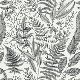 Ismoon Peel and Stick Wallpaper, Leaf Wallpaper Light Gray Wallpaper Peel Stick Contact Paper Fern Botanical Wallpaper Removable Self Adhesive Wallpaper Waterproof Vinyl Bedroom Wallpaper 17.3x118in