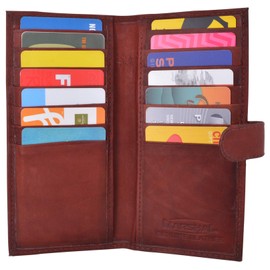 MARSHAL Genuine Leather Credit Card Holder Long Wallet with Snap Close Womens Mens (Burgundy)