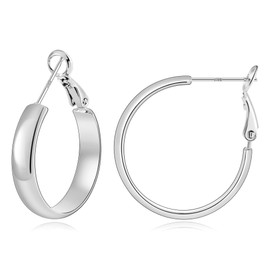 Gacimy Silver Hoop Earrings for Women 14k White Gold Plated, 5mm Thick Silver Hoops Earrings for Women, Hypoallergenic Medium Silver Earrings Hoops 25mm