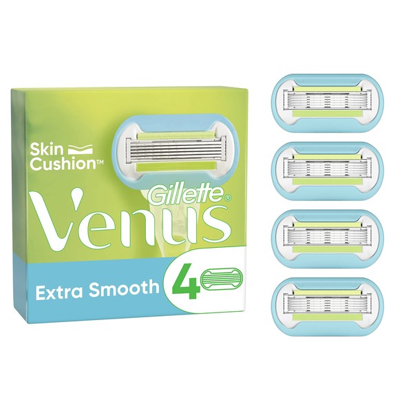 Gillette Venus Extra Smooth Razor Blades Women, Pack of 4 Razor Blade Refills, Lubrastrip with A Touch of Avocado Oils, SkinCushion Helps Protect From Shave Irritation