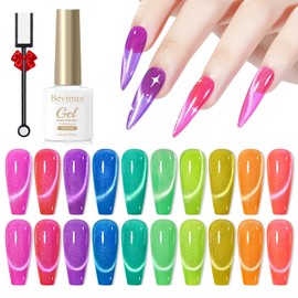 Glitter Cat Eye Gel Nail Polish 10 Colors Magnetic Gel Polish Kit with Magnet Stick Shimmery Glitter Colors Pink Yellow Blue Salon DIY Nail Art Salon Home Manicure Women