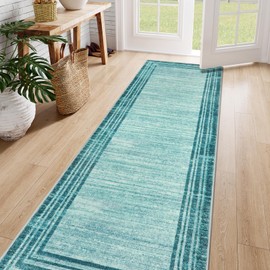 Lahome Abstract Runner Rug,Teal 2.5x8 Runners for Hallways Washable Non-Slip Kitchen Rug Runner,Low-Pile Soft Entryway Runner Rug Minimalist Solid Indoor Carpet Runner for Bedroom Laundry Bathroom