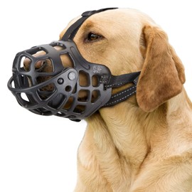 Ownpets Dog Muzzle, Adjustable Dog Basket Muzzle with Movable Cover to Prevent Biting, Chewing & Licking, Air Mesh Drinkable Dog Muzzle for Small, Medium, Large Aggressive Dogs, XL Size