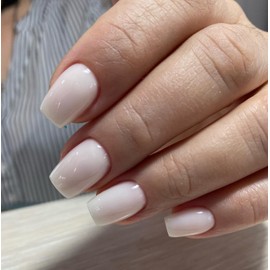 LY LANYOS Press On Nails Short on 24PCs，Stick on Nails Glue on Nails False Nails，Solid Dark Color Fake Nails Short Square Medium Shape, (Ivory, Short)