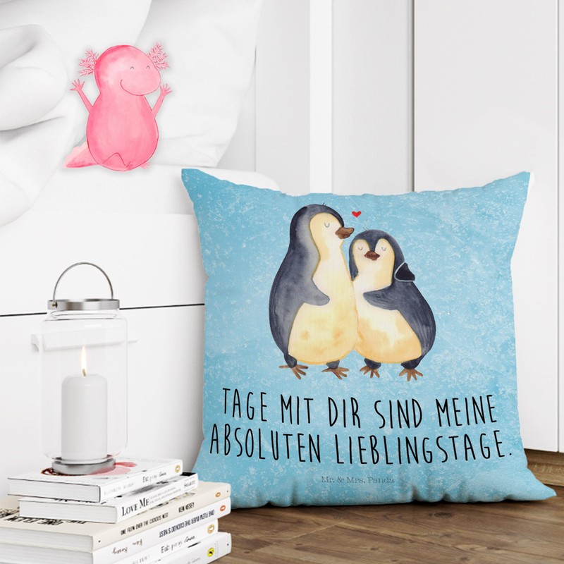 Mr. & Mrs. Panda Hugging Penguin Cushion - Gift, Wedding