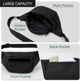 2 Pack Bum Bags Fanny Pack Waist Bag Bumbags with Adjustable Belt Fashion Bag with 3 Zipper Pockets for Men Women(Black,Deep Grey)