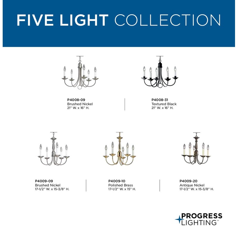 Progress Lighting 5-Light Ivory Candles Traditional Chandelier Light, Indoor, P4009-20,