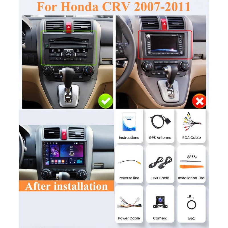 4Core 4G+64G Android 13 Car Stereo Radio for Honda CRV