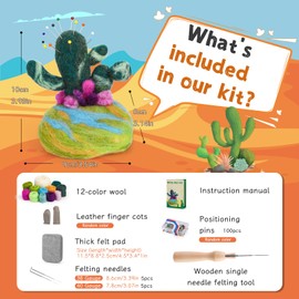 Yizzvb Needle Felting Kit, Plant Felting Kit, Felting Kits for Beginners Adult, Wool Felting Kit with Felting Wool, Needle Felting Tools and Instruction, Felt Needle Kit for DIY Craft