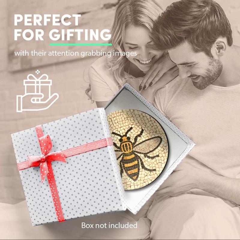 1x Round MDF Magnet 6cm - Manchester Bee Mosaic Pattern