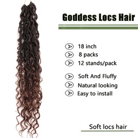 LMZIM 18 inch New Goddess Faux Locs Crochet Hair for Black Women,Goddess Locs Crochet Hair Pre Looped River Locs Crochet Hair with Curly Ends 1B/30