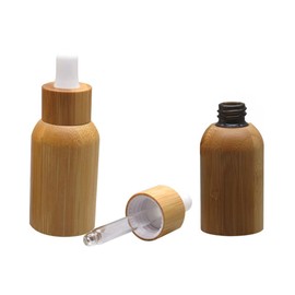 2 Pieces 15ml/0.51oz Bamboo Shell Amber Glass Dropper Bottles Refillable Empty Sample Vial Dropper Bottles with Pipettes Essential Oil Perfume Storage Container Bottles For Essential Oil Aromatherapy