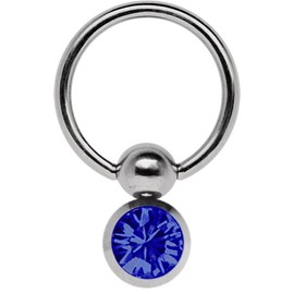 Titan Piercing Ring in 1,2 x 12 mm mit Doppel-Klemmkugel und 8 mm Stein in dunkelblau